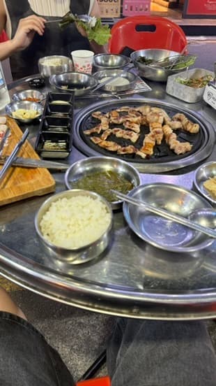 Korean BBQ with friends in Seoul